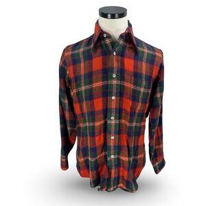Vintage 60s Career Club Status Casuals Plaid Wool Flannel Shirt Red Green Mens M